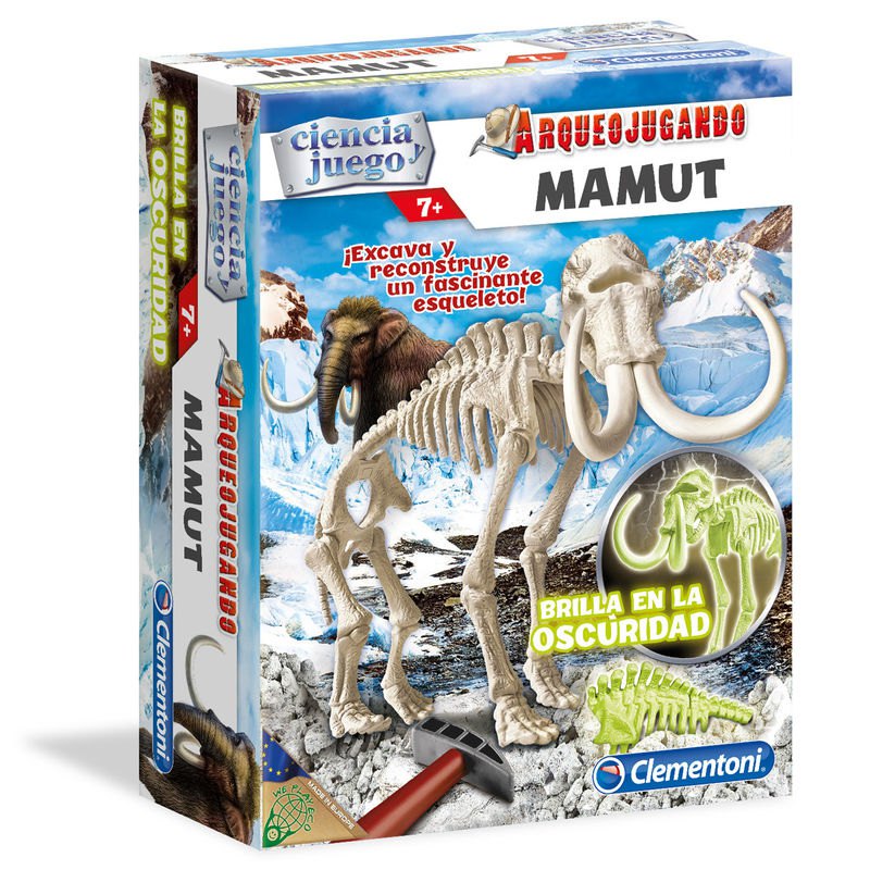 Arqueojugando, Mamut de Clementoni, descubre los antepasados del elefante con este fantástico kit, además ¡Brilla en la oscuridad!