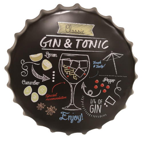 Chapas metálicas en forma de tapa de botella de estilo vintage, ideales para decorar, bares, restaurantes, tu hogar... Gin tonic y sus ingredientes