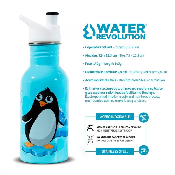 Cantimplora infantil acero inoxidable 500 ml Water revolution Pingüino
