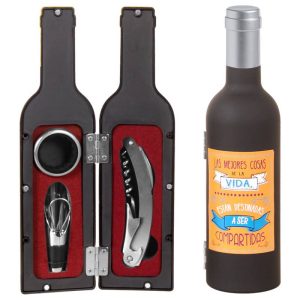 Set de 3 accesorios para vino presentados en una bonita botella con preciosa frase, ideal para regalo el Día del Padre o cumpleaños
