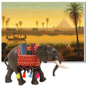 Navidad Belén, Pack Gran elefante vendedor de alfombras + Poster Antiguo Egipto Rio Nilo
